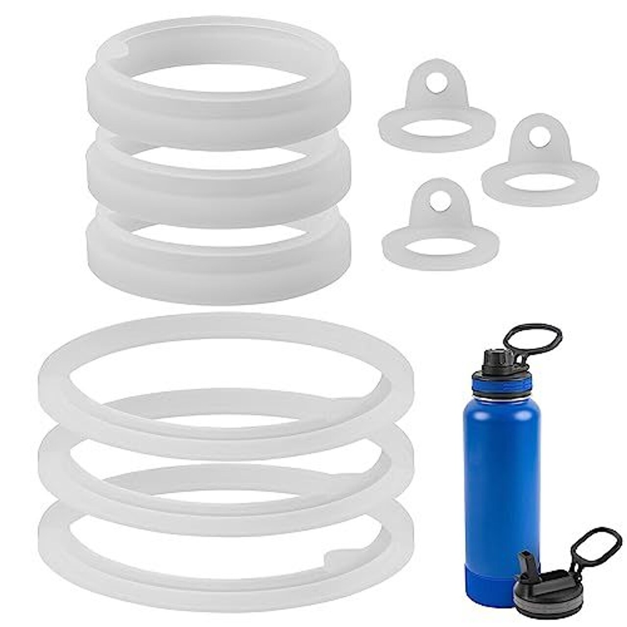 Impresa Water Bottle Gasket Replacement Set - 9-Pack, Compatible with Thermoflask 24/32/40/64 oz Bottles - Thermo Flask Rubber Seal & Wide Mouth Chug/Spout Lid